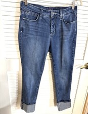 NYDJ Wide Cuff Ankle Blue Jeans Women Size 10 Stretch Denim medium wash