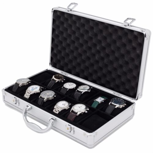 12 Watch Storage Aluminium Case Watch Box Textured TSBOXAL12-TEX - Picture 1 of 3