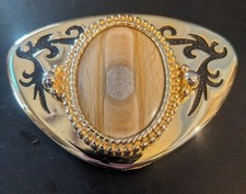 Vtg Western Gold Tone And Agate Stone Belt Buckle