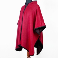 LIGHTWEIGHT BABY ALPACA WOOL HOODED OPEN PONCHO CAPE WRAP UNISEX HANDMADE RED