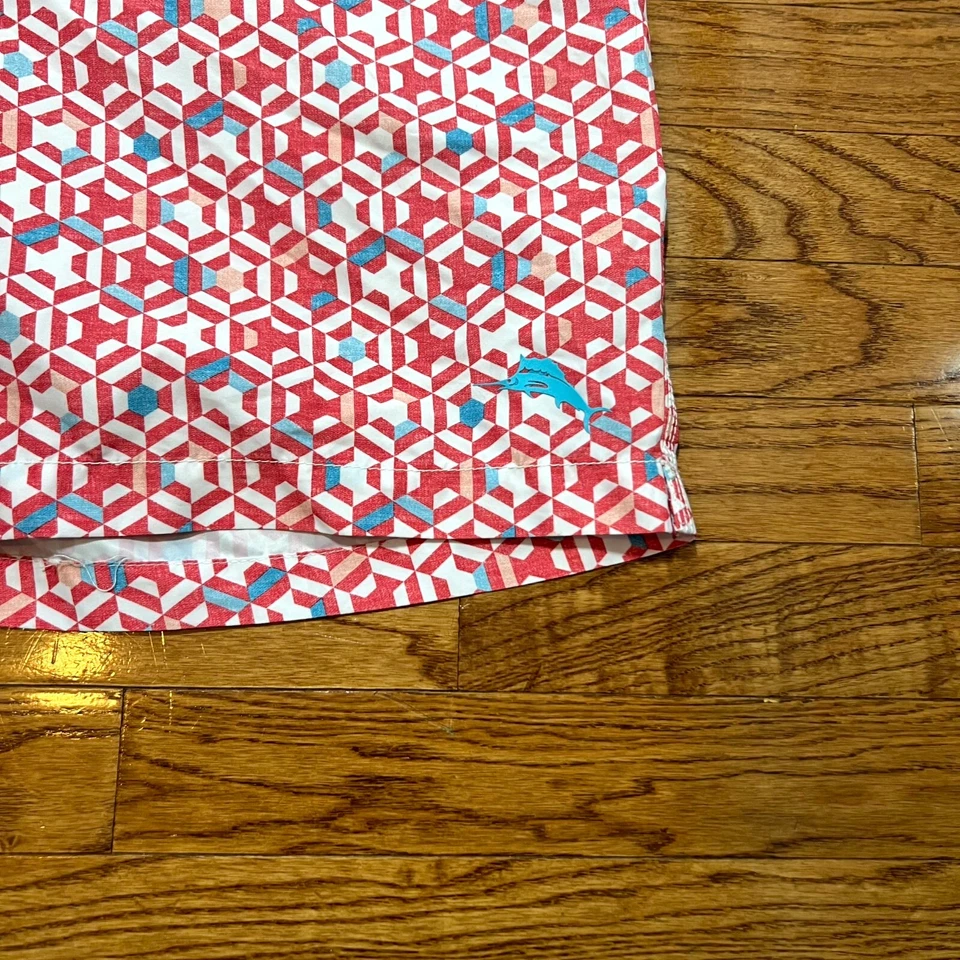 Tommy Bahama Bañador Hombres 2XL XXL Rosa Malla Geométrica Forrada Bolsillos Traje de Baño Foto 2 de 4