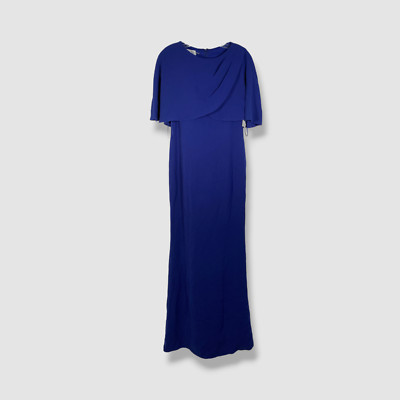 $660 Rickie Freeman For Teri Jon Women's Blue Jewel Neck Capelet Dress Size 2