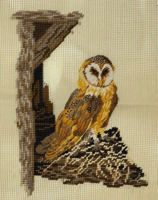 Preworked OWL Bird Needlepoint Canvas w/Petit Point 7 1/4'' x 10 1/4''