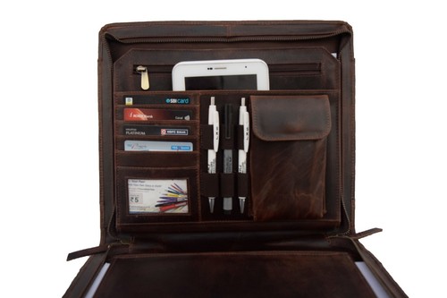 Buffalo Leather Portfolio Padfolio A4 File Folder Executive Organizer Case Bag - Picture 8 of 11