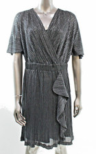 Donna Ricco ~ Black Silver Slinky Metallic Blouson V-Neck Party Dress 8 NEW $99