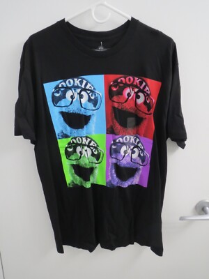 Cookie Monster with Glasses Quad Color Pane Black T-Shirt, Size Large, NEW