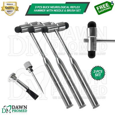 3 Pcs Buck Reflex Hammer With Needle & Brush Neurological Set Medical Instrument