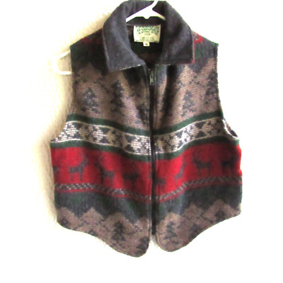 Moose Green Gray Burgundy S Zips High End USA Colorful Wool Vest Sheepshop