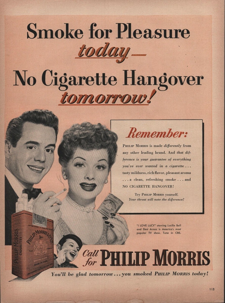 Philip Morris Cigarette Ad - 1952 - Lucille Ball & Ricky R - Vintage  Magazine Ad