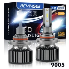 BEVINSEE 2Pcs 9005 LED Headlight High Beam Fog Light Bulbs Kit 6000K Pure White