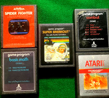 Atari Games 5 Carts,Spider Fighter,Basic Math, Combat, Super Breakout,Swordquest