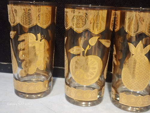 SET OF 8- Vintage Culver FLORENTINE Gold Fruit Highball Glasses - Picture 5 of 10