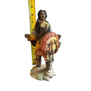 Native American Warrior Figurine Statue with Shield and Pack