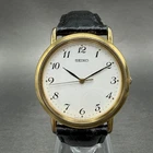 Seiko Watch Men 33mm White Dial Gold Tone Round 5P31-6C90 New Battery Vintage