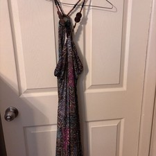 Boho Paisley Print Halter Maxi Dress with Beaded Neckline