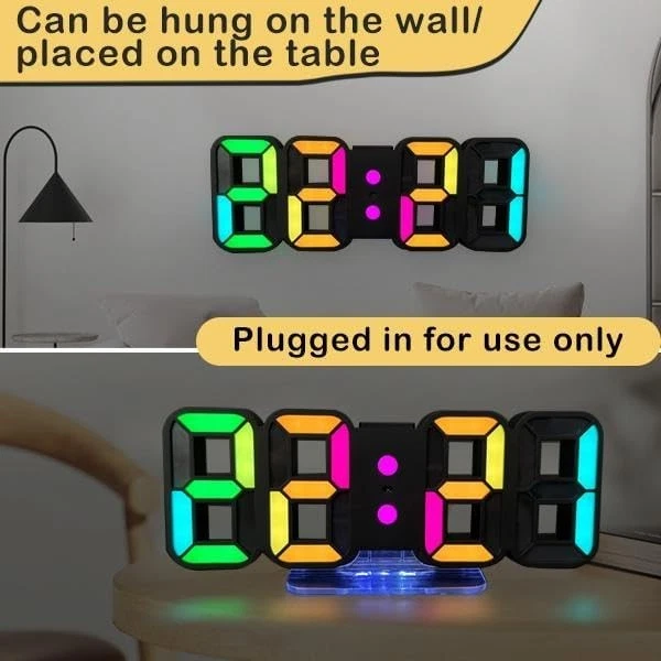 3D LED Digitalwecker Tischuhr Wanduhr Digital Uhr 14 RGB Farbwechsel 12/24 Std - Bild 3 von 4