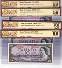 Lot of 4 Consecutive 1954 Bank of Canada $10 Dollars Notes - O/V6572241-44 -AU58