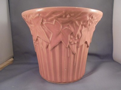 Vintage McCoy Pottery Dusty Rose Ivy Berries Large Flower Pot 7 3/4'' Diam READ