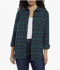 Gap Women's XS Soft Long Sleeve Hi-Low Hem Relaxed Fit Nixie Plaid Flannel