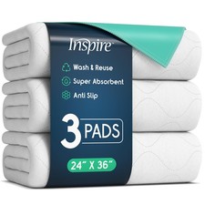 Inspire Washable And Reusable Incontinence Chair Or Bed Pads 3 Pack Waterproof