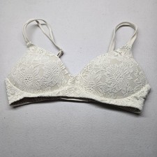 Aerie Women Bra 34B Ivory Floral Sunnie T Shirt Wireless Lace Strap