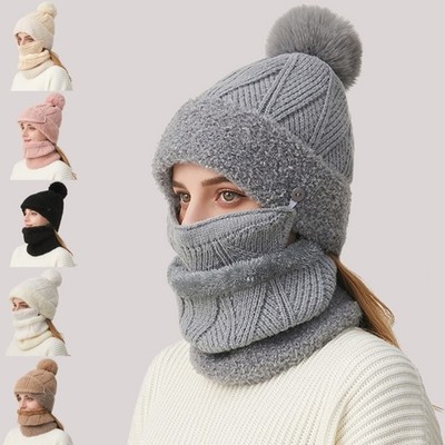 Unisex Thicken Liner Skull Caps with Neck Warmer and Facemask for Cold Weather