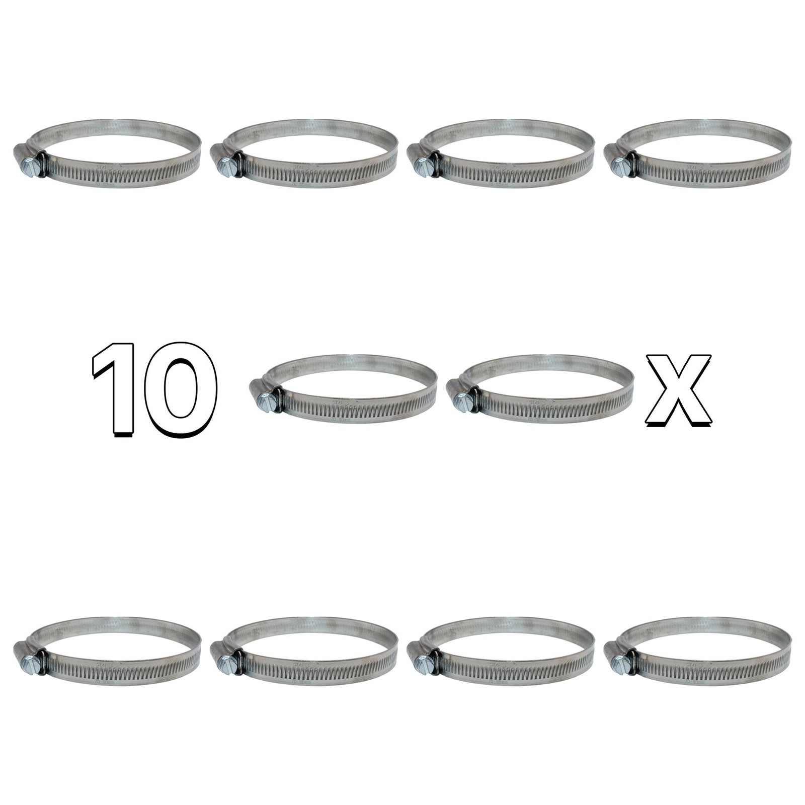 10x Jubilee 70–90mm Worm Drive Clamp SS304 Hose Pipe