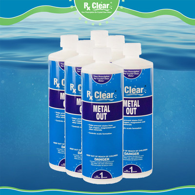 Rx Clear Swimming Pool & Spa Metal Out Chemical 1 Quart Bottle - 6 Pack
