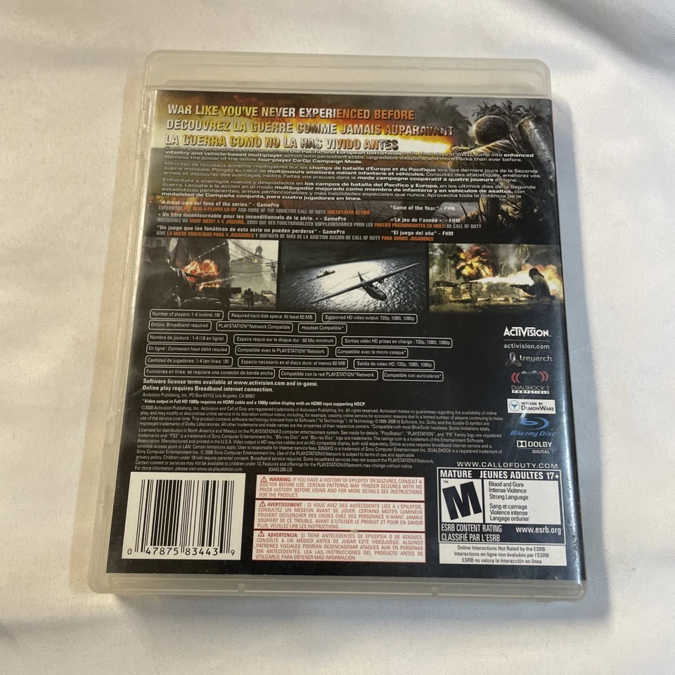 Call of Duty: World at War PS3 (Sony PlayStation 3, 2008) With Manual TESTED - Image 2 of 4