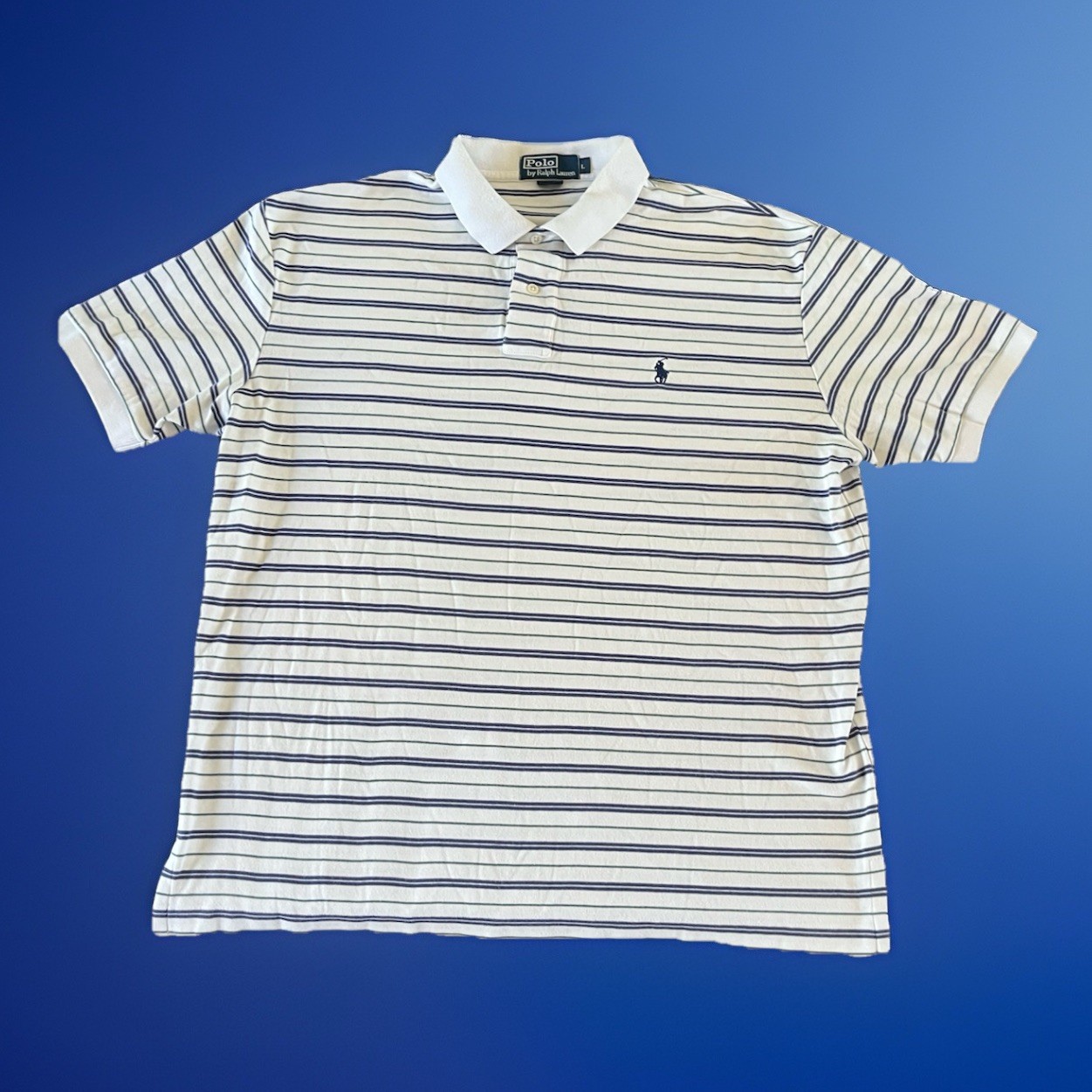 Vintage Polo Ralph Lauren Polo Shirt Mens Size L White Navy/Green Striped Preppy