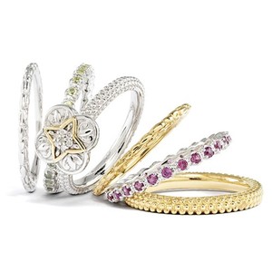 Authentic Sterling Silver & 14K Gold Plated Diamond Ornate Stackable Ring Set