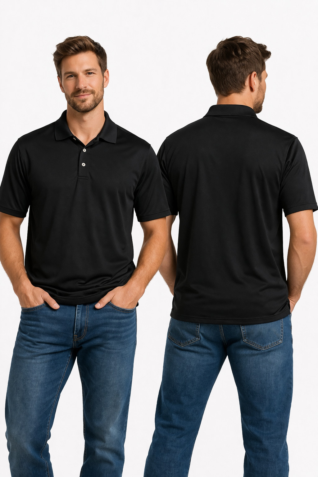 Hanes Cool DRI Men&rsquo;s Medium Black Polo Shirt Performance Short Sleeve Polyester