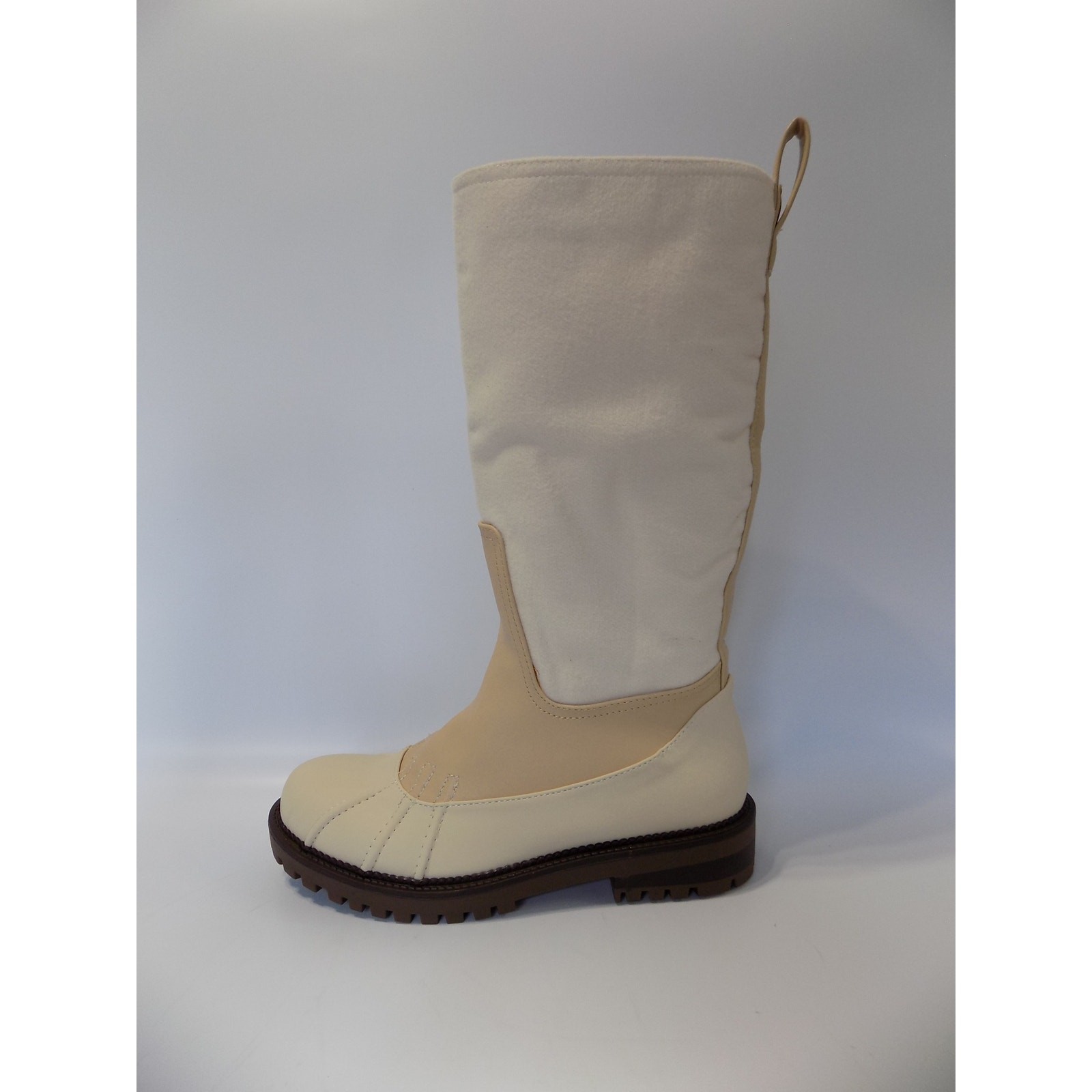 SAOLA Stivali al ginocchio metà polpaccio taglia 5 donna suola grossa pull on beige panna festival