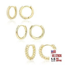 3 A-CZ Huggie Earrings Smooth Huggie Earrings Twisted Huggie Earrings  14K Gold  