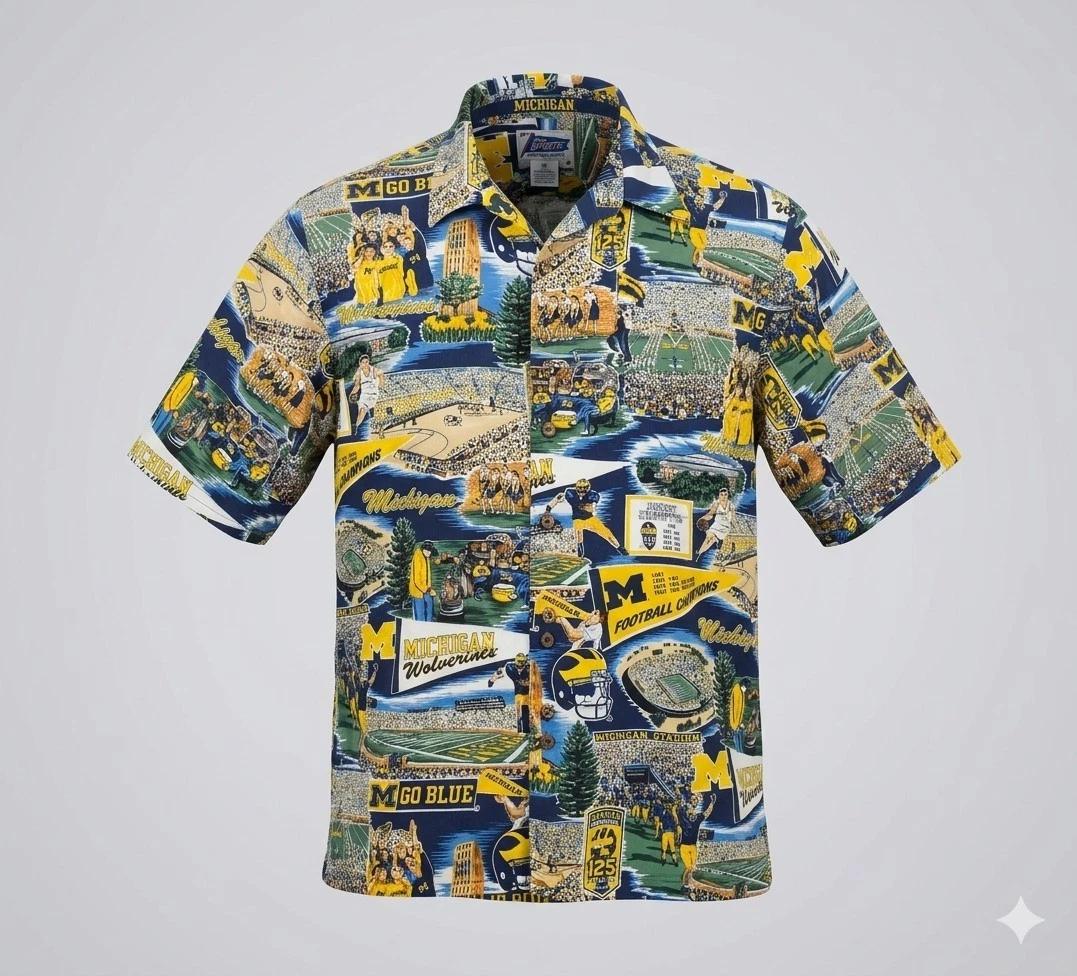 Reyn Spooner Vintage Men's 125 Year Michigan Wolverine Hawaiian Shirt. Size L