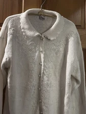 VTG Sellecca Cardigan S White Pearl Embro Beaded Cardigan Sweater Cottagecore