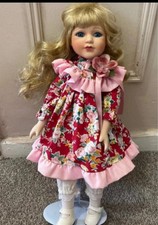 Vintage Style Porcelain Doll Victorian Cottagecore Floral Dress 44cm Display