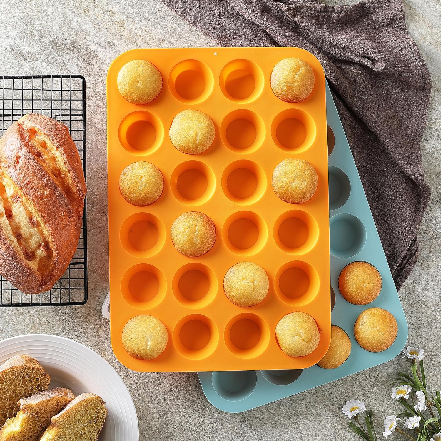 2PCS Silicone Mini Muffin Pan 24 Cup Nonstick BPA Free Dishwasher Safe