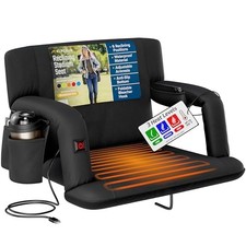 ALPCOUR HEATED RECLINING STADIUM SEAT BLEACHERS WIDE CHAIR BACK SUPPORT - BLACK