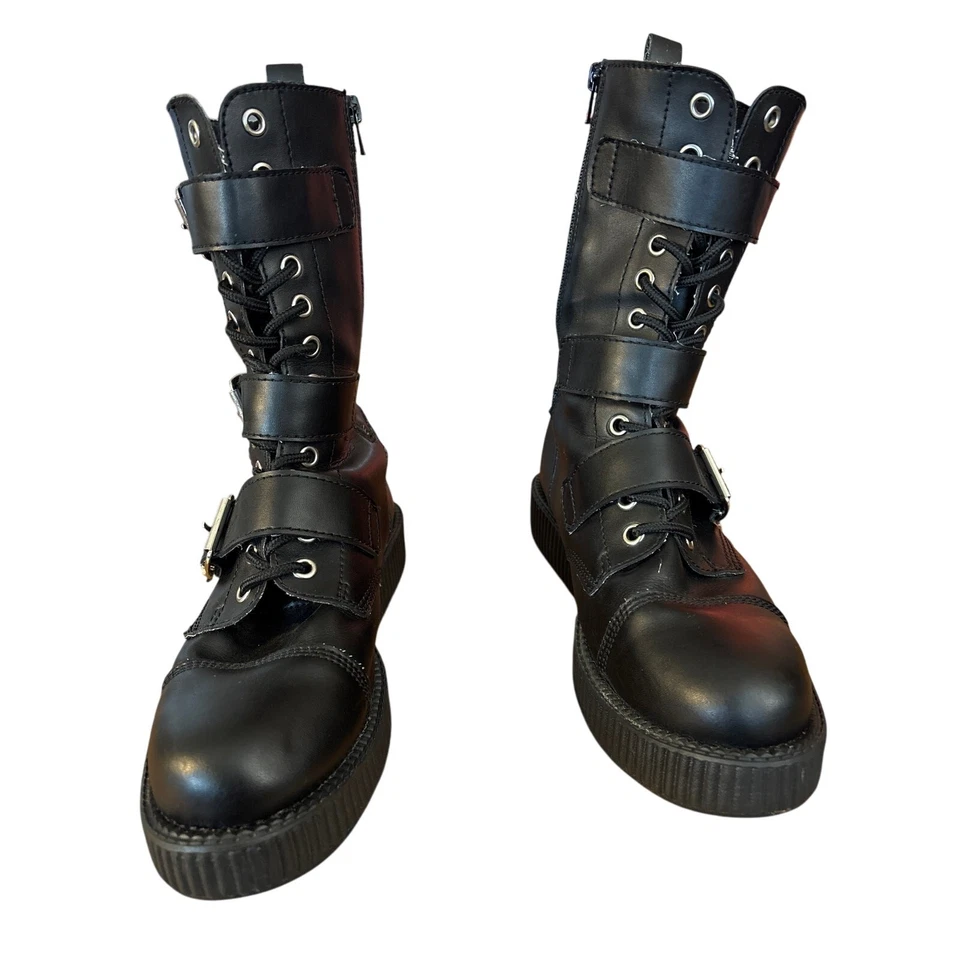 TUK 3 Buckle Boots Vegan Punk Goth Size 9 Men’s 11 Womens v9410/13845 - Image 2 of 4