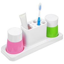 Toothbrush Holder for Bathroom, Bathroom Organizer Storage Set with 2 Cups, T...