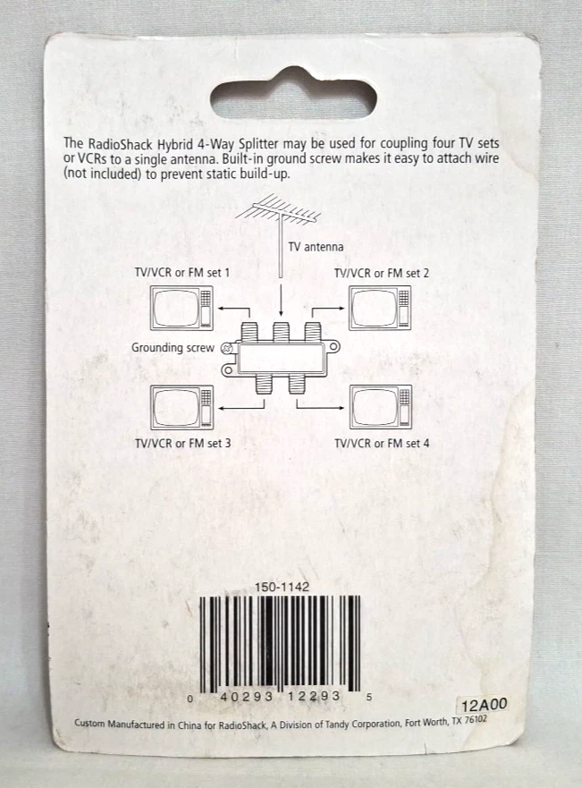 Vintage 1990's RadioShack 1 Input 4 Way output Splitter 75 Ohm VCR Cable Antenna - Image 2 of 2