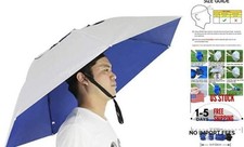Fishing Umbrella Hat Folding Adjustable Sun Rain Cap, Silver/Blue
