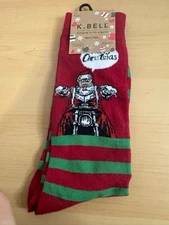 K. Bell Santa Riding Motorcycle Socks Mens Size 6.5-12