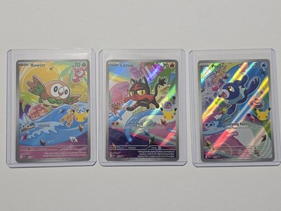 Rowlet, Litten, Popplio First Partner Illustration Set Pokemon