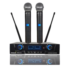Pro UHF Wireless Microphone System Dynamic 2-Channel Handheld Mic Karaoke Audio