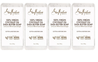 Shea Moisture 100% Virgin Coconut Oil W/ Coconut Milk & Acacia Bar Soap 8 oz 4PK