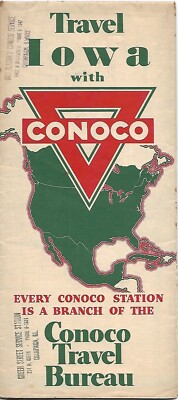 1940 CONOCO OIL Gas Station Locator Road Map IOWA Council Bluffs Cedar Rapids