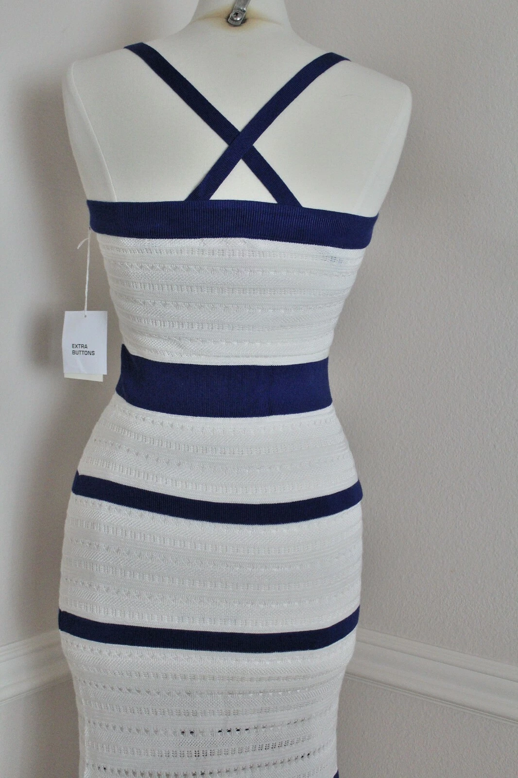 UNDERCOVER Maxi abito Victoria's Secret bianco pizzo blu righe maglia elasticizzata nuovo con etichette taglia S M