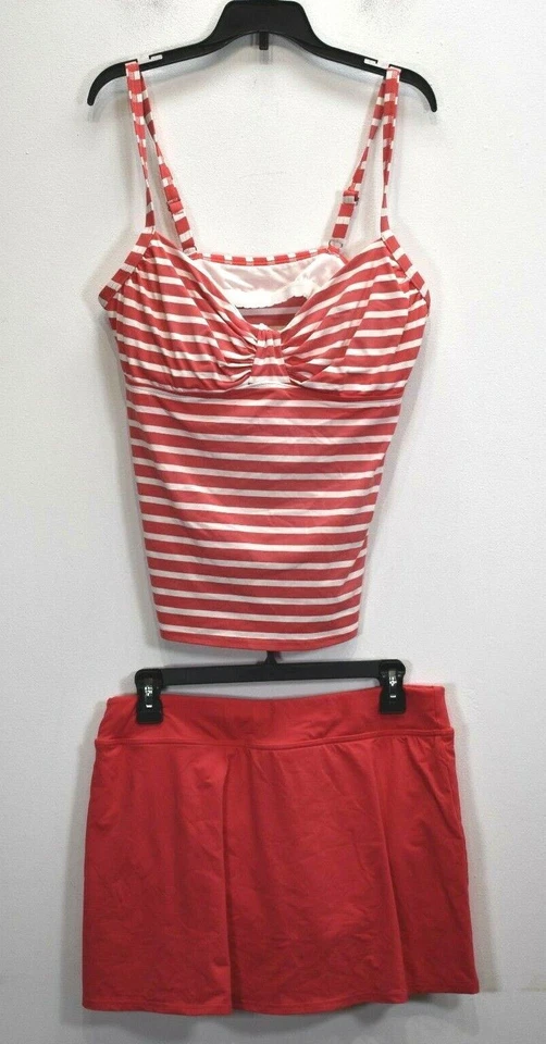 Lands End Niñas Rojo Blanco Rayas Camisola Top Mini Falda 2 Piezas Traje de Baño 10 Foto 2 de 4